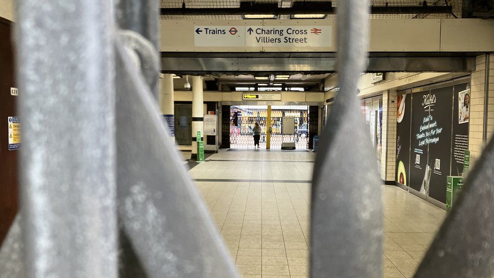 Embankment station gates closed