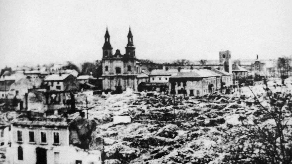 The centre of Wielun in Poland, a short distance from the German border, after the bombardment of 1 September 1939