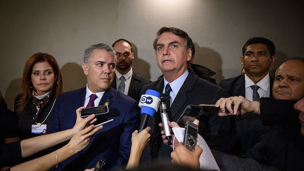 Iván Duque, presidente de Colombia, y Jair Bolsonaro, presidente de Brasil,
