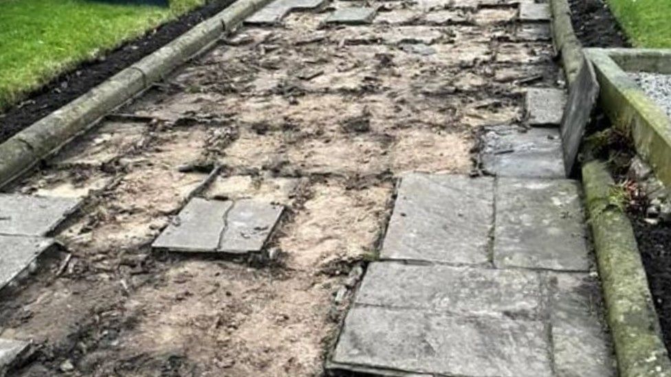 Destroyed church paving