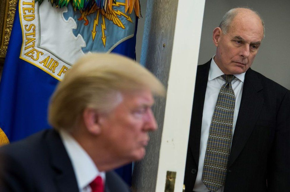 John Kelly looks on as Mr Trump holds a meeting at the White House