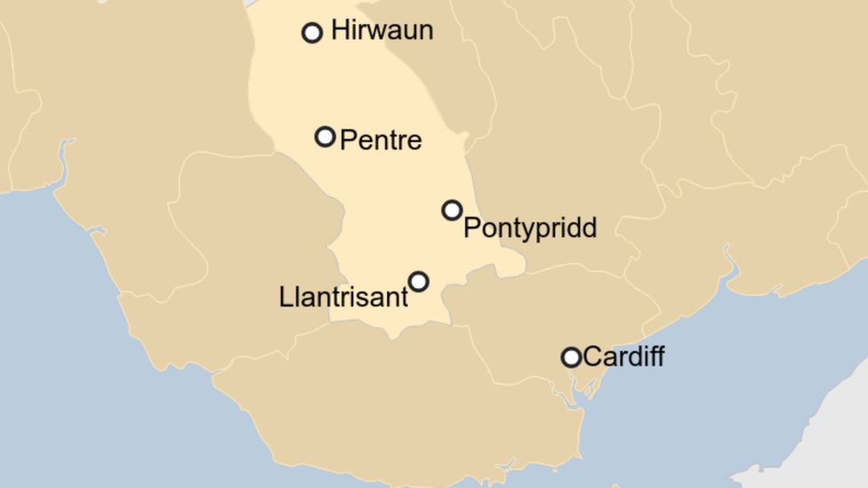 Map showing location of Pentre