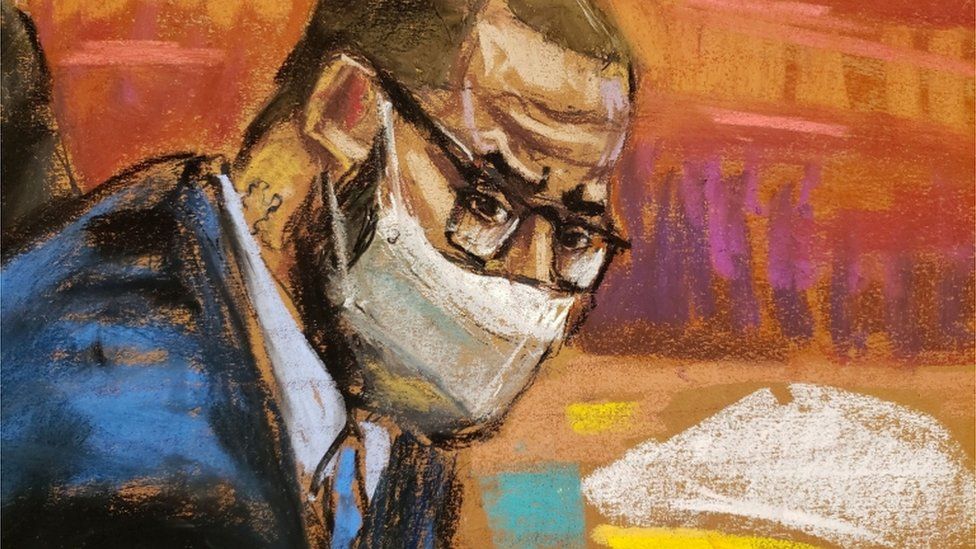 R. Kelly looks towards witnesses in court