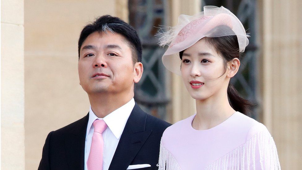 Richard Liu and Zhang Zetian attend the wedding of Princess Eugenie of York and Jack Brooksbank at St George's Chapel on 12 October 2018 in Windsor, England.