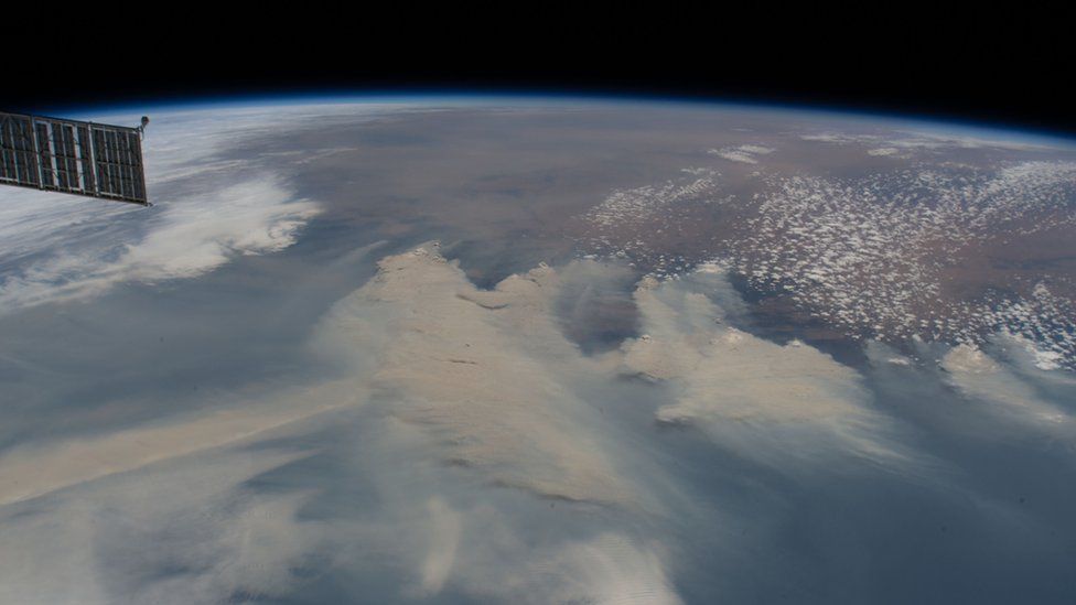 Smoke from bushfires blankets the southeast coastline of Australia on 8 January 2020 as the International Space Station orbited 269 miles above the above the Tasman Sea.
