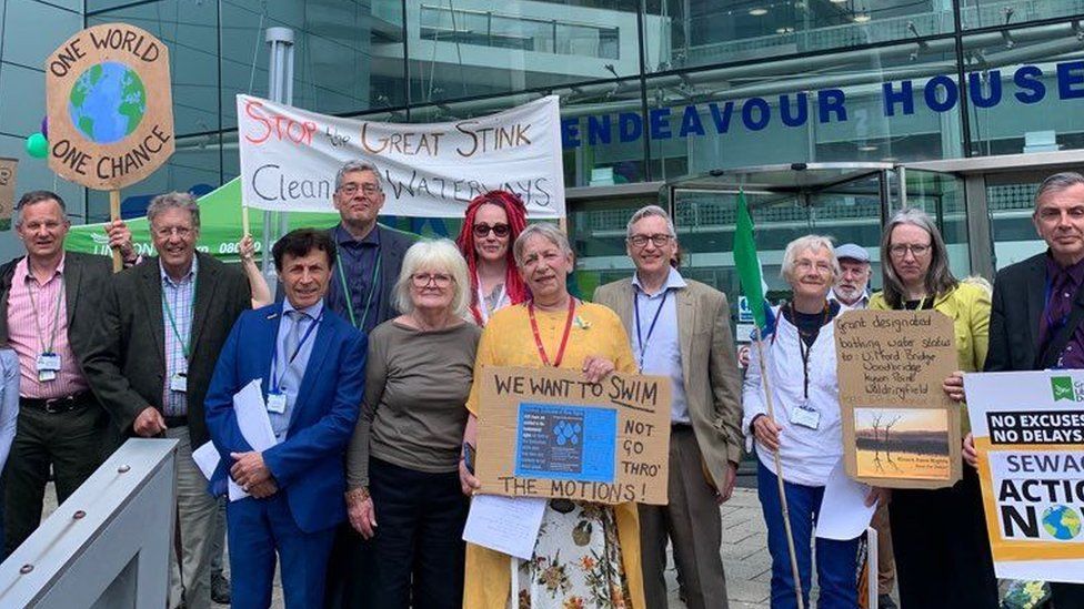 Members of the Green, Liberal Democrat and Independent group demonstrated outside Endeavour House over river pollution, in Ipswich Suffolk