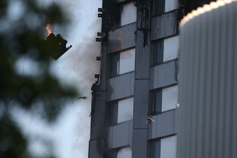 Cladding falling from the tower