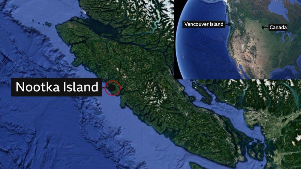 Карта, показывающая остров Нутка и место Ванкувера в мире