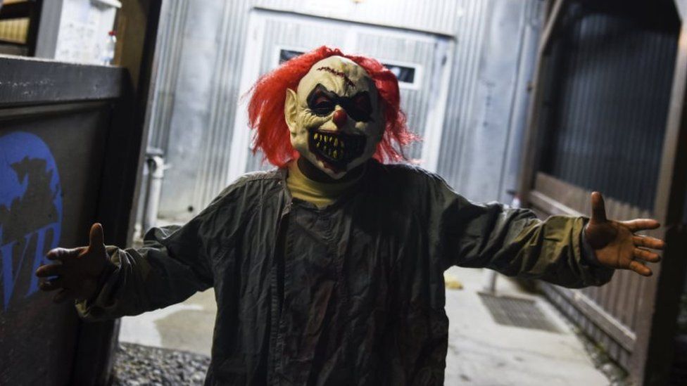 A US army sergeant dresses up as a scary clown for Halloween 2015