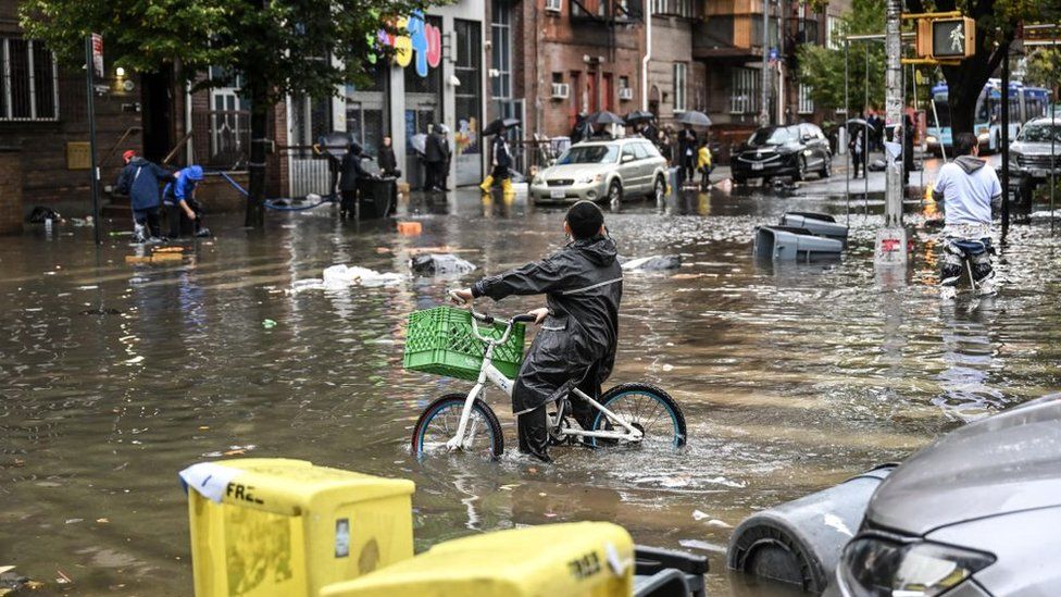 A flooded street in New York on Friday