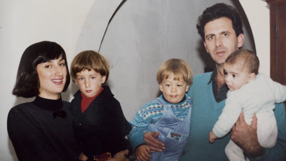 A collect photograph from 1989 of Peter and Daphne Caruana Galizia with their sons (L-R) Matthew, Andrew and Paul