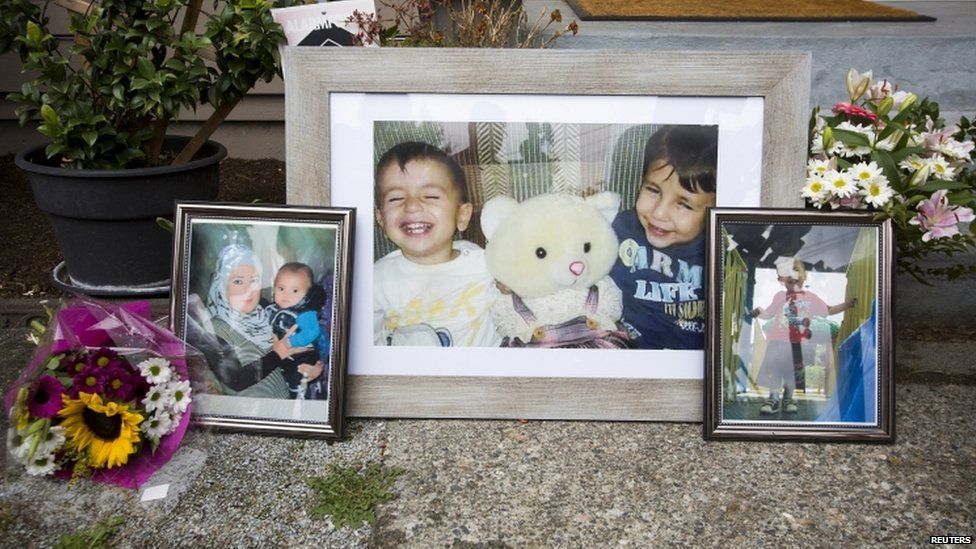Photos of the family outside of Tima Kurdi's home in Coquitlam, British Columbia