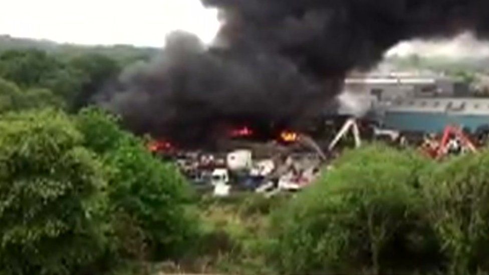The fire at M & R Commercials in Felinfach Industrial Estate in Fforestfach