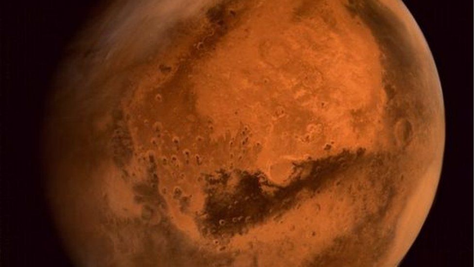 A close up of a storm brewing on Mars