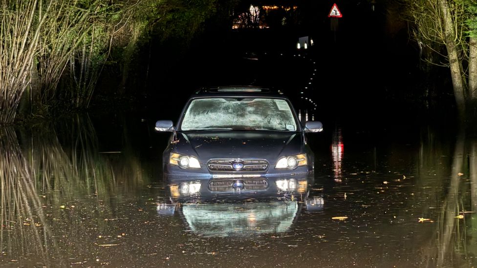 Rushton Spencer flooding, Flooding at Rushton Spencer, near the Royal Oak pub, 02/01/24