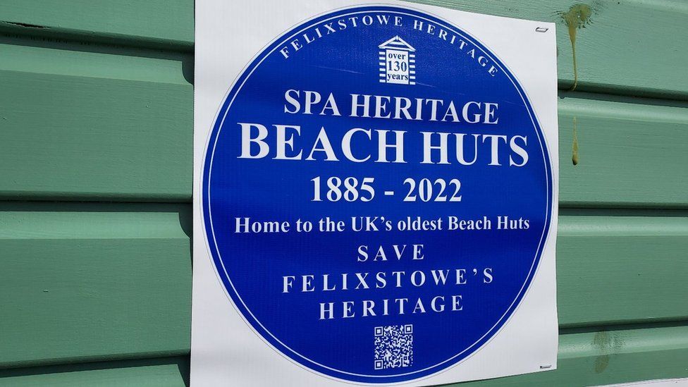 A sign on a Felixstowe beach hut