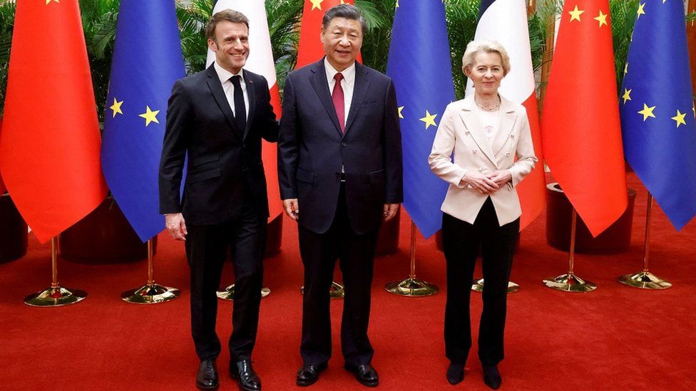 China's President Xi Jinping, his French counterpart Emmanuel Macron and European Commission President Ursula von de Leyen meet for a working session in Beijing, China April 6, 2023