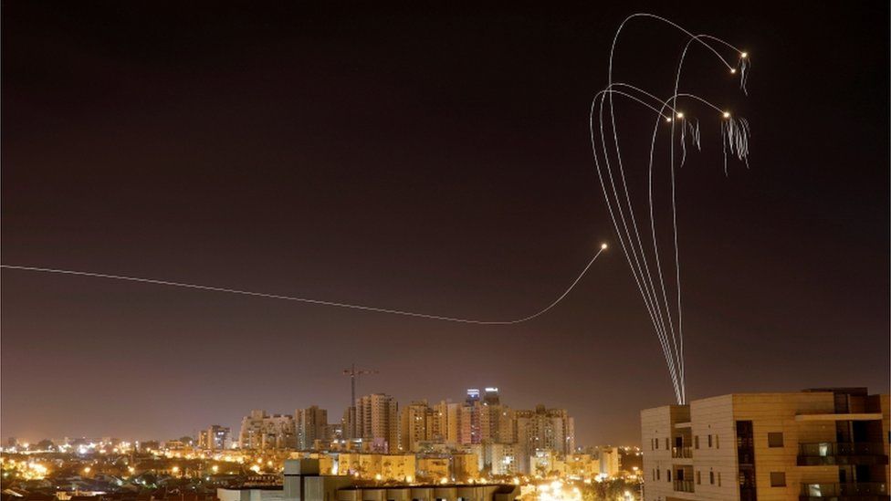 Israel's Iron Dome anti-missile system fires interception rockets in Ashkelon, 5 May 2019