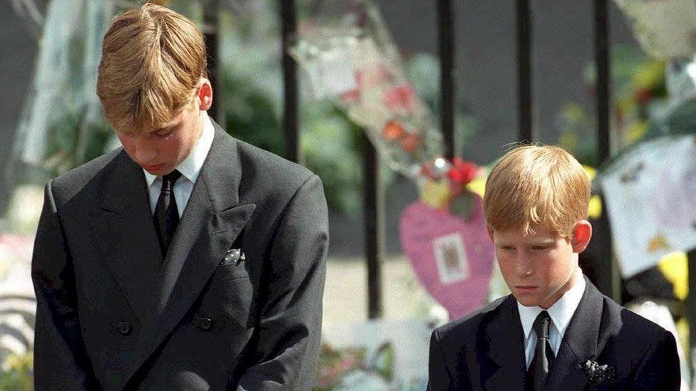 Prince William and Prince Harry at their mother's funeral