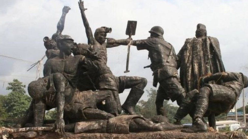 A statue commemorating the coalminers' massacre