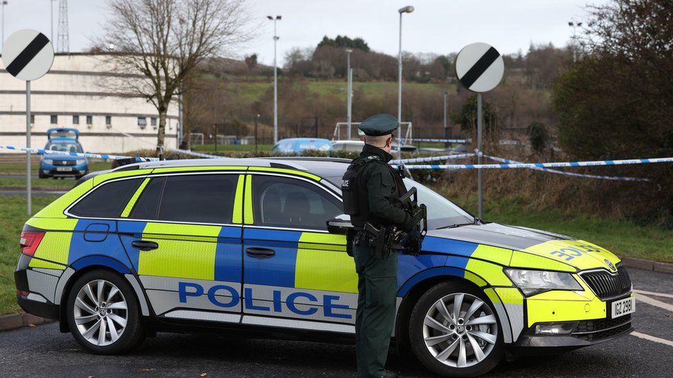 Police cordon at Youth Sport Omagh complex in the aftermath of the shooting