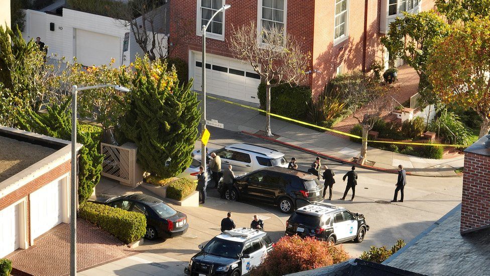 Image shows police outside the Pelosi residence in San Francisco on Friday