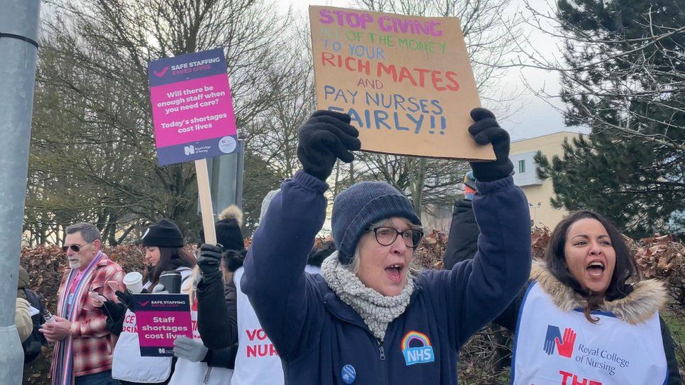 Striking nurses picket outside Ipswich Hospital