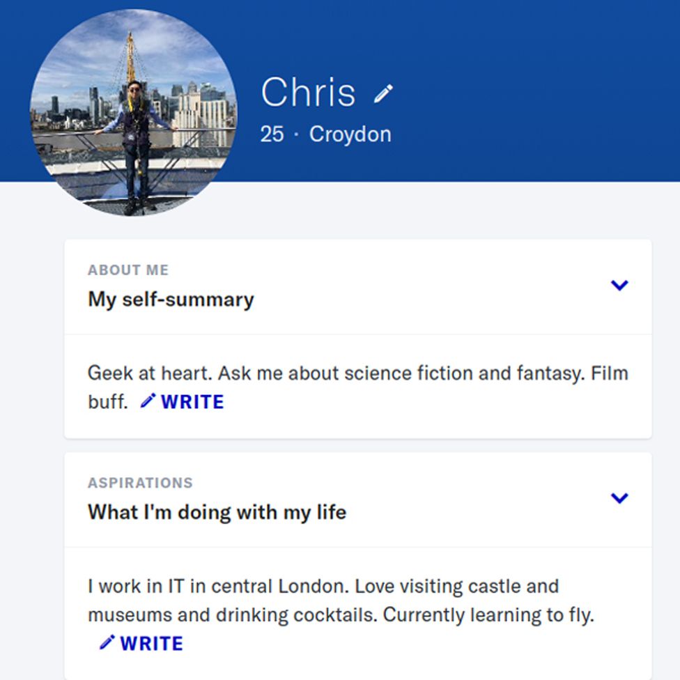 Chris's dating profile