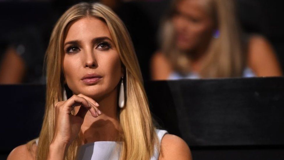 Ivanka Trump listens to Donald Trump speak at the Republican National Convention.