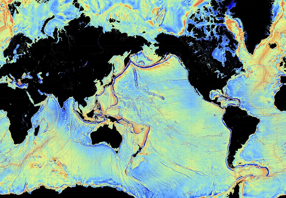 Ocean floor map from gravity