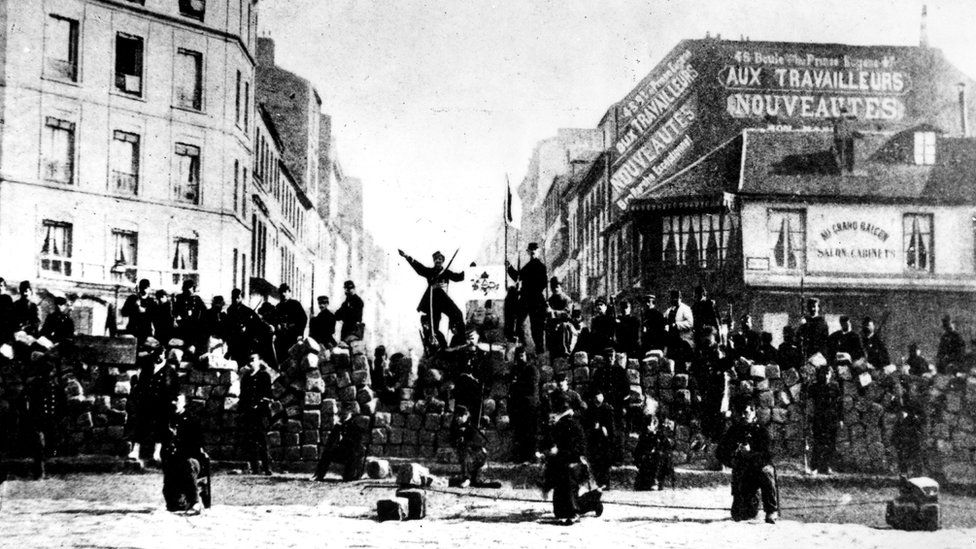 1871 Roadblock at the corner of Menilmontant street and Prince Eugene avenue (nowadays Voltaire avenue), 1871, France