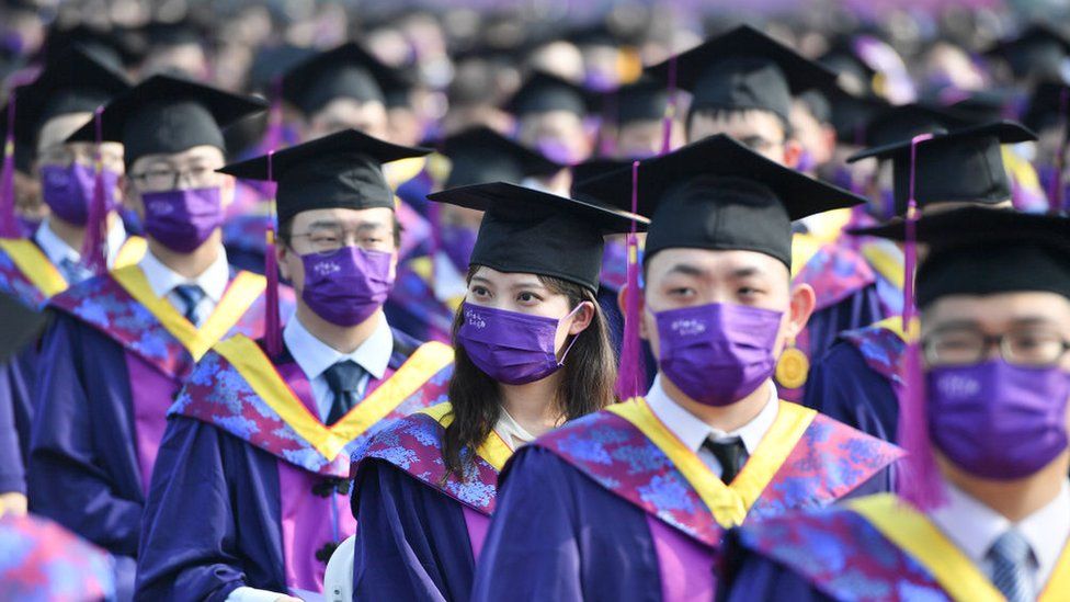 Students attend 2021 Tsinghua University Degree Commencement Ceremony on June 27, 2021 in Beijing, China.