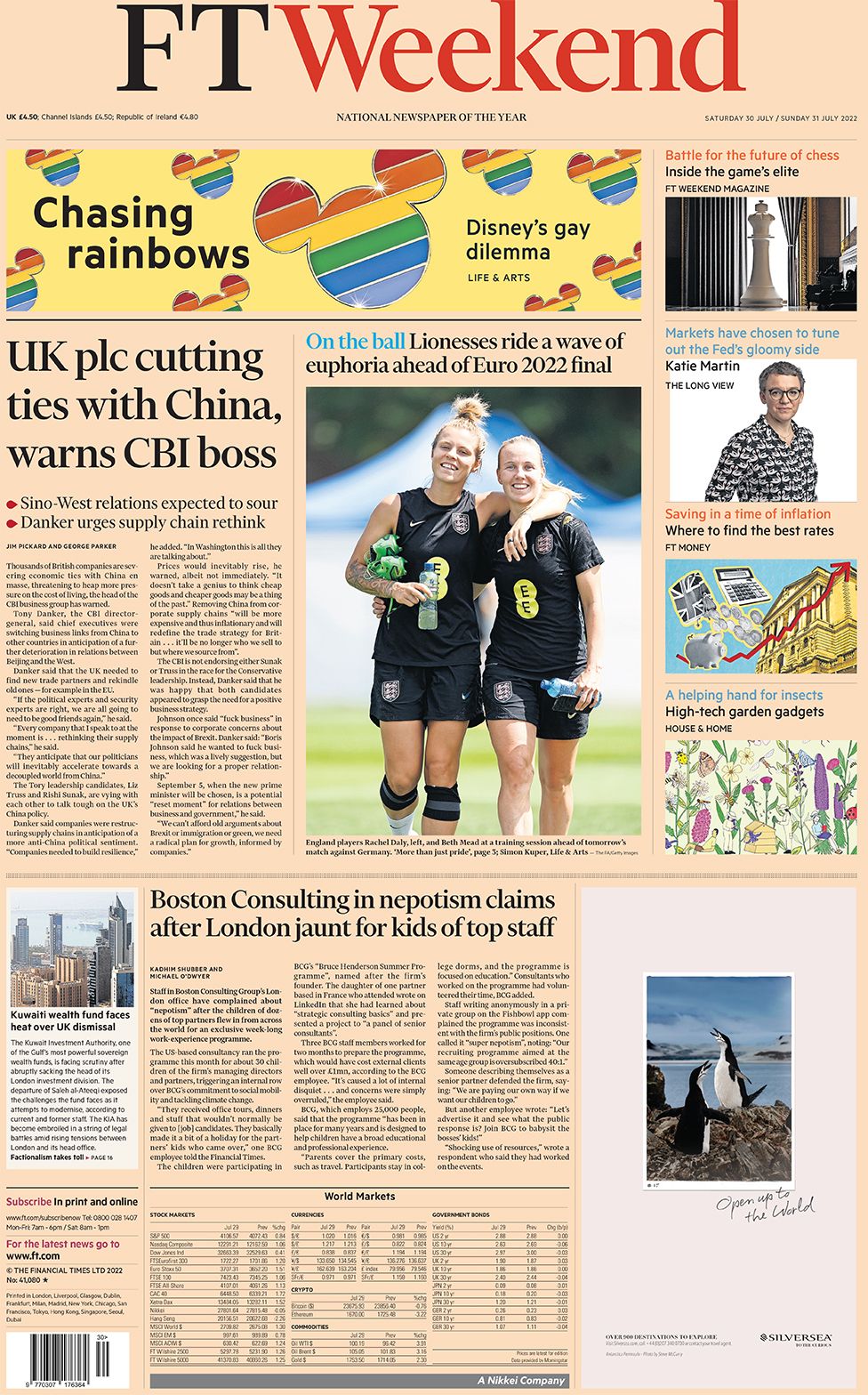 The FT Weekend front page 30 July 2022