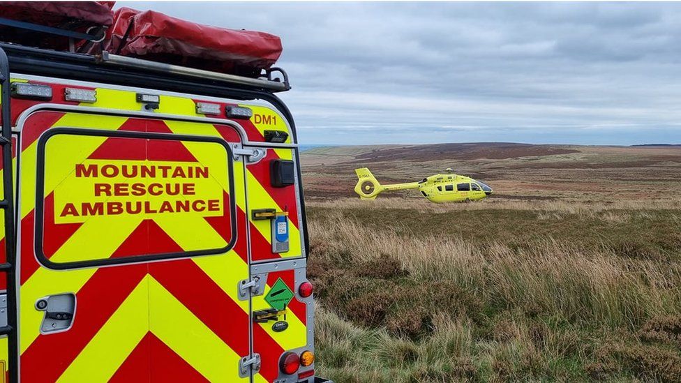 Air ambulance and mountain rescue teams in the Peak District