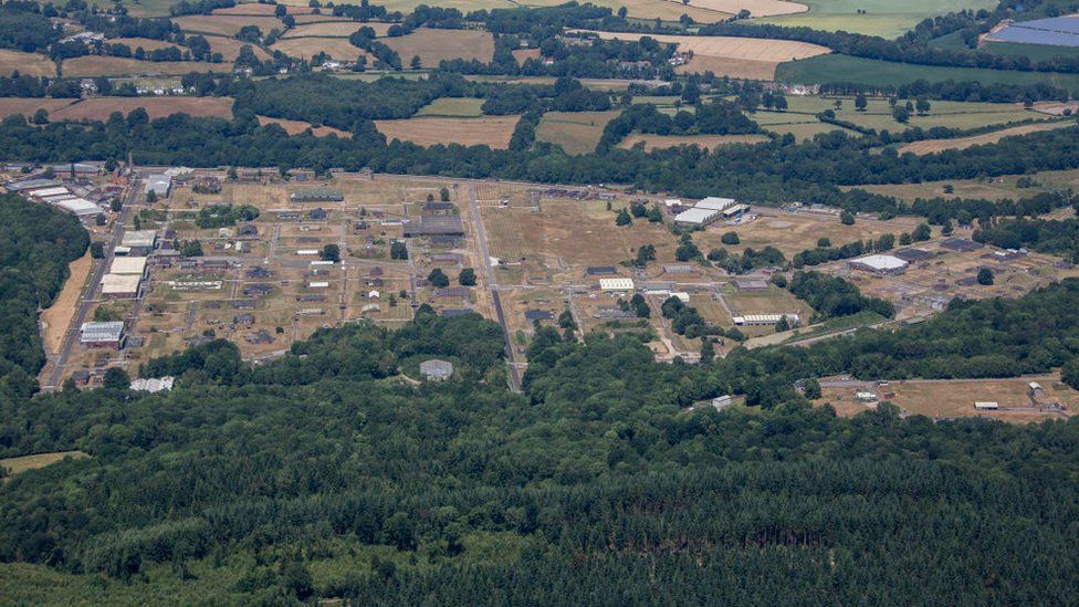 Aerial view of the Royal Ordnance Factory, Glascoed, this BAE Systems site is located on in the Usk valley, on the eastern tip of Glascoed village,
