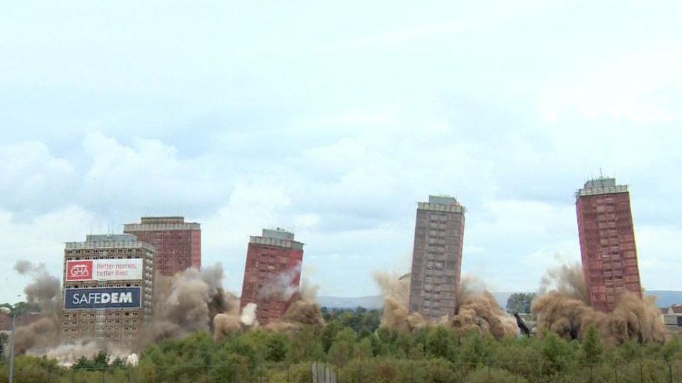 Red Road flats being demolished