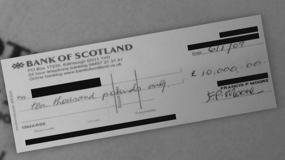 Cheque from Fr Moore