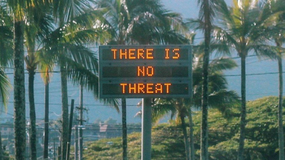 A sign in Oahu, Hawaii, after the false emergency alert on 13 January