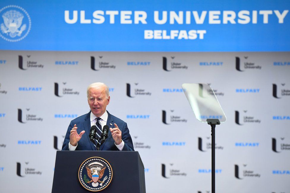 Joe Biden gives a speech at Ulster University