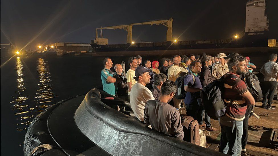 Evacuees from Sudan on a Saudi boat