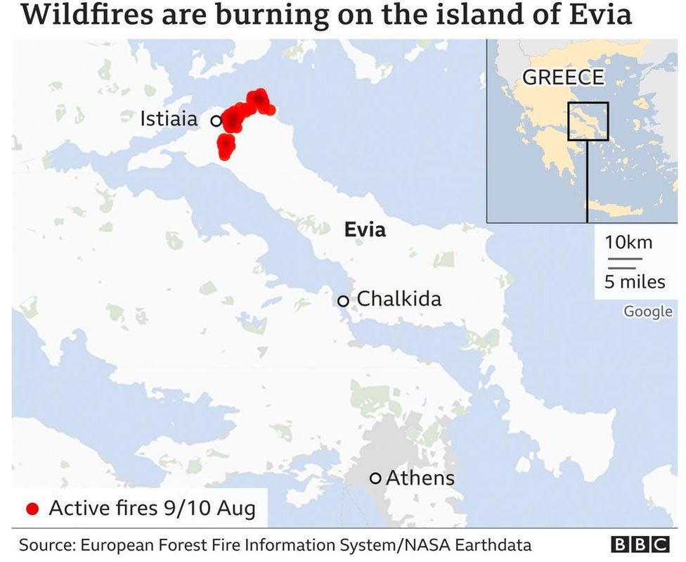 Карта Греции пожаров