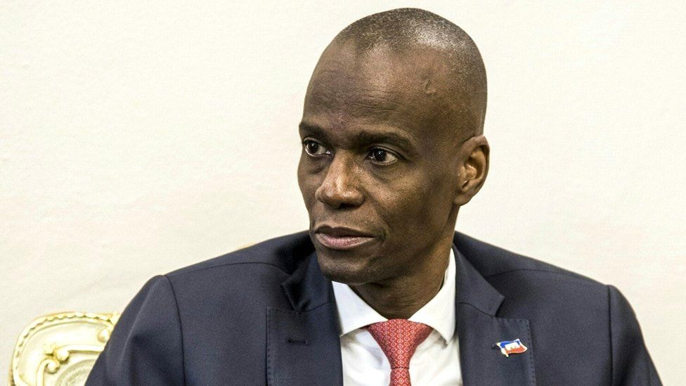 The late Haitian President Jovenel Moïse sits at the Presidential Palace in Port-au-Prince, 22 October 2019