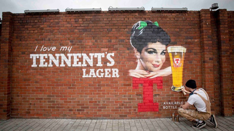 Tennent's lager graffiti on wall