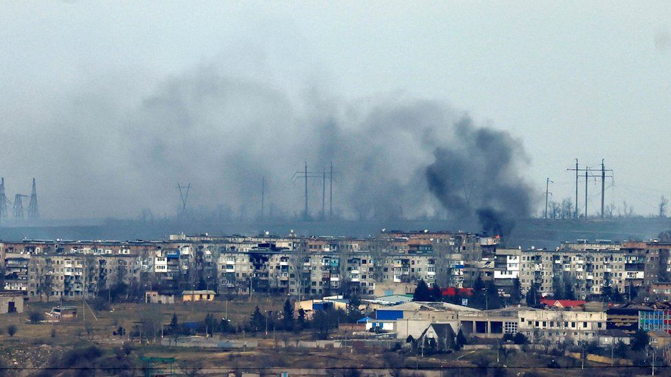 Smoke rises from strikes on the frontline city of Soledar