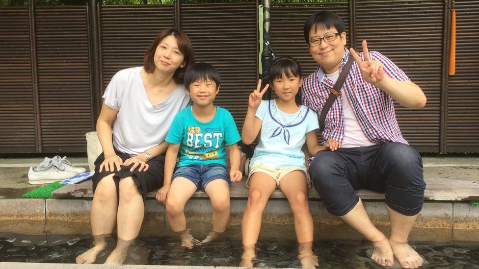 Yumiko Suzuki with her husband and children.