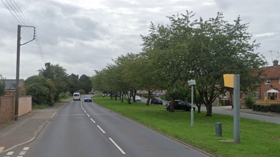 A street view picture of Bury Road, near to the junction with Amulet Close, in Thetford