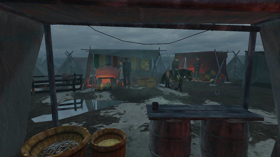 Virtual reality scene of a Viking camp
