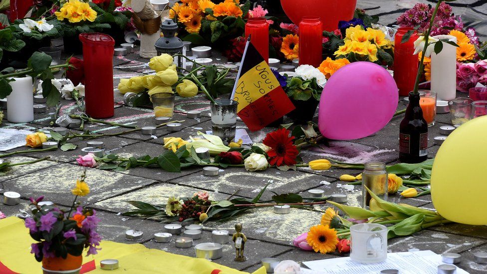 A makeshift memorial to those who died in the Brussels attacks