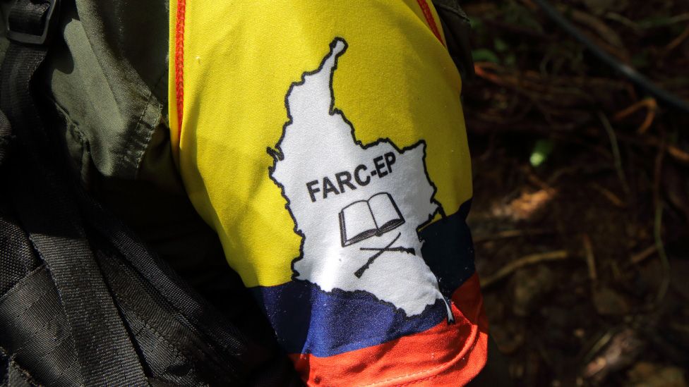 The Farc flag as seen on the uniform of a guerrilla fighter