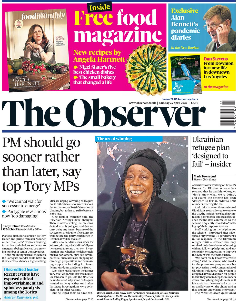 Первая полоса The Observer 24 апреля 2022 г.